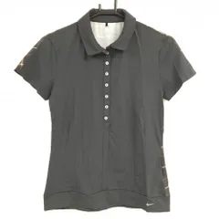 【超美品】ナイキゴルフ 半袖ポロシャツ グレー×ブラウン 背面チェック柄 ロゴ刺しゅう DRI-FIT レディース L ゴルフウェア NIKE