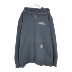 Carhartt カーハート フルジップ スウェット パーカー 企業ロゴ ネイビー(メンズ XL)中古 古着 X4651