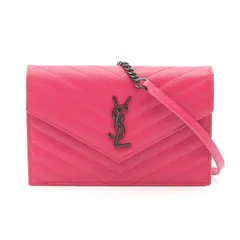 イヴ・サンローラン YVES SAINT LAURENT ショルダーバッグ モノグラム エンベローブ マゼンダ レザー カサンドラ マトラッセ エンベロープ チェーンウォレット