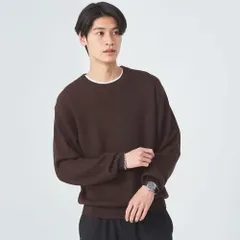 Green Label Relaxing GLR グリーンレーベルリラクシング ユナイテッドアローズ カタアゼ クルーネック ニット セーター ウール混 ダークブラウン メンズ L 3213-141-1398