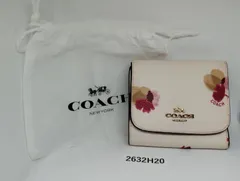【2632H20】 汚れあり COACH コーチ 三つ折り財布 花柄 白 ホワイト ピンク レディース 中古