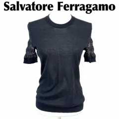 美品 Salvatore Ferragamo 半袖 薄手ニットソー L 袖レース