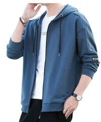 [Lunenon Soleil] パーカー メンズ 長袖 ジップアップ フード付き スウェットパーカー 軽量 無地 ゆったり 体型カバー カジュアル アウトドア 部屋着 春秋 冬 大きいサイズ ブラック ネイビー グリーン (JP, アル [ブルー] [XL]