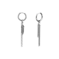 イヤリング ジョングク 両耳用 フェザー 羽 3連チェーン オルチャンアクセサリー (イヤリング) 0