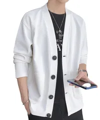 [Lunenon Soleil] カーディガン メンズ ワッフル編み Vネック カジュアル 無地 薄手 長袖 ジャケット 体型カバー 春 秋 ビジネス 通勤 学生 L〜3XL 4色展開 オーバーサイズ (JP, アルファベット, 3X [ホワイト] [3XL]