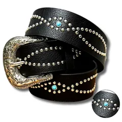 【新品】 [airtone] ウエスタンベルト レディース メンズ 細めでスタイリッシュに 水玉がアクセント しなやかで動きやすい オシャレなバックル カジュアル (ブラック, 112cm) 1