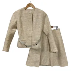 美品 EPOCA エポカ ツイード ノーカラージャケット×スカート セットアップ 38 ベージュ レディース 古着 中古 USED