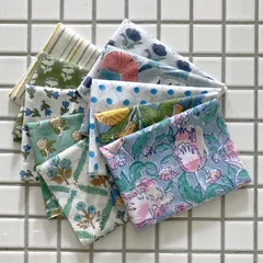 インド ブロックプリント生地 ミニカットクロス 10枚セット寒色系vol.38 ファブリック はぎれIF0395