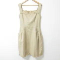 良品 FOXEY フォクシー シルク リネンライク ひざ丈 ノースリーブ ドレス ワンピース 31184 サイズ38 ベージュ レディース 古着 中古 USED