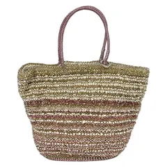 ANTEPRIMA(アンテプリマ) トートバッグ ワイヤーバッグ シルバーゴールド×ライトピンク×マルチ ボーダー