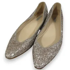 良品 BOTTEGA VENETA ボッテガヴェネタ グリッター ポインテッドトゥ フラットパンプス サイズ38 約25cm シルバーグレー レディース 古着 中古 USED