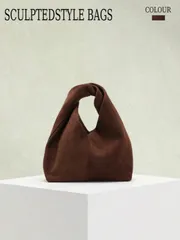 バッグ レディース ハンドルバッグ 1個 彫刻スタイルバッグ 秋冬新作 ヴィンテージ メイヤード ブラウン レトロベルベット調PUハンドバッグ、ミニマリストスタイル レディース トートバッグ、ウインドブレーカーの服