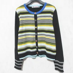 美品 OLLEBOREBLA オレボレブラ アルベロベロ ぶたさん ボーダー ニット カーディガン 321100 ブラック マルチカラー レディース 古着 中古 USED