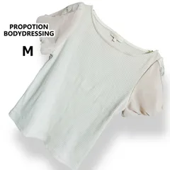 【美品】PROPORTION BODY DRESSING プロポーションボディドレッシング 半袖 リブ トップス 薄ピンク フラワーオーガンジー 袖レース パフスリーブ フェミニン レディース M 春 夏【3】2602017AP