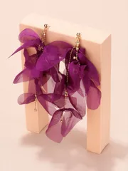 ジュエリー レディース イヤーアクセサリー 1ペア ビーズ付きタッセル&リボン装飾ドロップピアス レディース デイリー装飾 バレンタイン、母の日、ギフト用