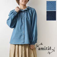 amitie（アミティエ）立体フラワーモチーフ 長袖ブラウス ネイビー 春 