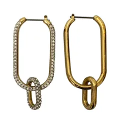 良品 SWAROVSKI スワロフスキー タイムフープ ピアス ゴールドカラー×シルバーカラー レディース 古着 中古 USED