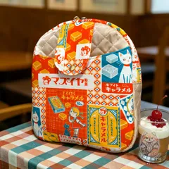 仕切りファスナー付きポシェット　マズイヤキャラメル柄　レトロ柄