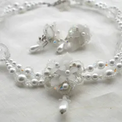 ウェディング ネックレス＆イヤリングセット｜Crystal Petal｜ブライダルアクセサリー