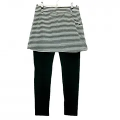【超美品】マリクレールスポール レギンス付スカート 黒×白 ボーダー ストレッチ ウエストゴム レディース LL ゴルフウェア marie claire