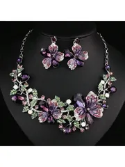 ジュエリー レディース セット 3点セット フラワーデザインジュエリーピアス＆ネックレス、上品な花嫁結婚式パーティー用