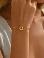 ジュエリー レディース ブレスレット 1個 ミニマルデザイン ステンレス鋼 5枚花型 クラスプブレスレット、女性の日常ファッションに適しています