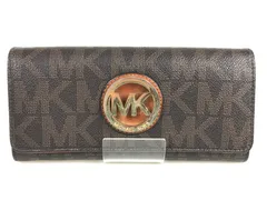 マイケルコース　MICHAELKORS　札・カード入れ　二つ折り長財布　MKロゴ　シグネチャー　PVCレザー　ブラウン系　送料無料