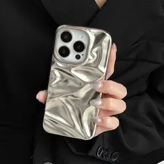でこぼこ iPhone17proケース アイフォンケース 3D ウェーブうねうね 凸凹 波型 メタル 光沢 シルバー ブラックカジュアル シンプル 落下防