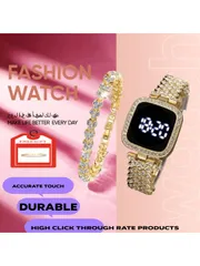 腕時計 レディース セット 1セット デジタル腕時計、ブレスレット付き、スクエア レディース腕時計、合金タッチスクリーン ファッション電子レディース腕時計、日常生活や社交活動に適しています