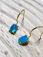 ブルーカラーオパール オーバルピアス Silver925 18Kコーティング