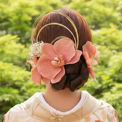 くすみピンク胡蝶蘭の髪飾り 結婚式 成人式 水引  ウェディング ゴールド コチョウラン 卒業式 浴衣