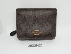 [2632H21]  COACH コーチ 三つ折り 財布 シグネチャー ブラウン 中古