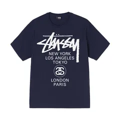 STUSSY ステューシー ワールドツアー Tシャツ　半袖 　ストリート スケーター サーフ ロゴT ストックロゴ NEW YORK LOS ANGELES TOKYO LONDON PARIS 人気 ブランド 夏服 トップス ビッグロゴ オーバーサイズ