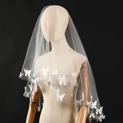 ウェディングベール バタフライ ヘッドドレス 花嫁 ヘアアクセサリー 結婚式 フォトウェディング 前撮り 撮影用小物 髪飾り
