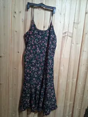 フラワー ロング スリップ ONE PIECE ブラック (Sサイズ)