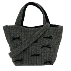 Gypsohila(ジプソフィア) ショルダーバッグ - ダークグレー×黒 リボン/キルティング/2way コットン