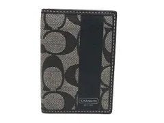 ■美品■ COACH コーチ シグネチャー PVC×レザー カードケース パスケース カード入れ 定期入れ ブラック系×グレー系 DK8873