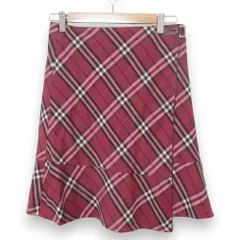 美品 BURBERRY BLUE LABEL バーバリーブルーレーベル ウール100％ チェック柄 ひざ丈 ラップスカート FLF74-520 サイズ36 パープル レディース 古着 中古 USED