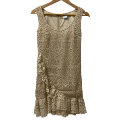 美品 RED VALENTINO レッドヴァレンティノ エンブロイダリーレース ノースリーブ ひざ丈 ワンピース 38 ベージュ レディース 古着 中古 USED