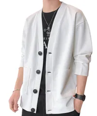[レンロック] メンズ カーディガン ジャケット Vネック スクールニット 羽織 アウター 春 秋 冬 学生服 中学生 高校生 冷房対策 通勤 通学 無地 (JP, アルファベット, 3XL, ホワイト) [ホワイト] [3XL]