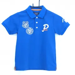 【超美品】パーリーゲイツ 半袖ポロシャツ ブルー×白 複数ワッペン ジュニア・キッズ 120 ゴルフウェア PEARLY GATES