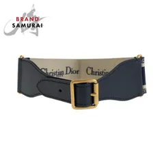 美品 Dior ディオール エンブロイダリー 70 ブラック 黒 ネイビー ゴールド金具 レザー 50 MA 0250 ベルト レディース 600955【中古】