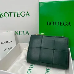 【RFID/鑑定済】ボッテガヴェネタ カセット 二つ折り財布 ファスナーウォレット グリーン