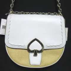 未使用 kate spade new york ケイトスペードニューヨーク ストロー×レザー ショルダーバッグ ベージュ×ホワイト レディース 古着 中古 USED