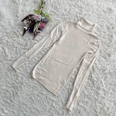 フォロワー限定お得なクーポン配布中！ 『無印良品』　タートルネックニットセーター　長袖　ハイネック　リブ　ウール100％　アイボリー(S)