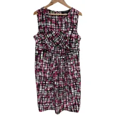 美品 Paul Smith Black Label ポールスミス ブラックレーベル 総柄 ノースリーブ ミニドレス ワンピース サイズ40 ピンク×ブラック レディース 古着 中古 USED