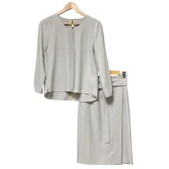 美品 GREEN LABEL RELAXING グリーンレーベルリラクシング パウダリードレープ Dタックブラウス スカート セットアップ F/38 グレー レディース 古着 中古 USED