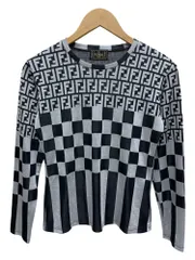 FENDI (フェンディ) イタリア製 ズッカ柄 スリムフィット 長袖カットソー S想定 ホワイト×ブラック レディース/028