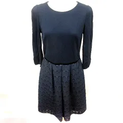 リフレクト Reflect ワンピース Aライン ひざ丈 長袖 総柄 9 紺 ネイビー /RT