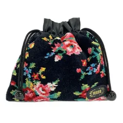 FEILER(フェイラー) ポーチ美品  - 黒×ピンク×マルチ 花柄/巾着型